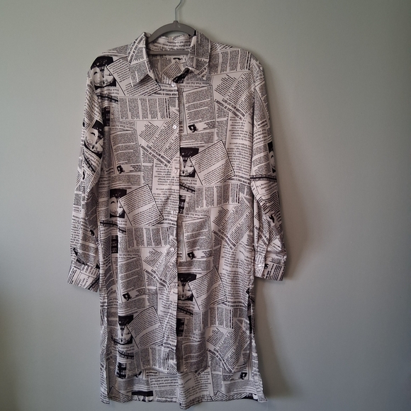 Jon & Anna Newspaper Print Shirt Dress Size Small Long Sleeve Lightweight. - Picture 2 of 16
